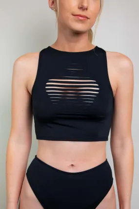 Matte Black Slit Crop Top