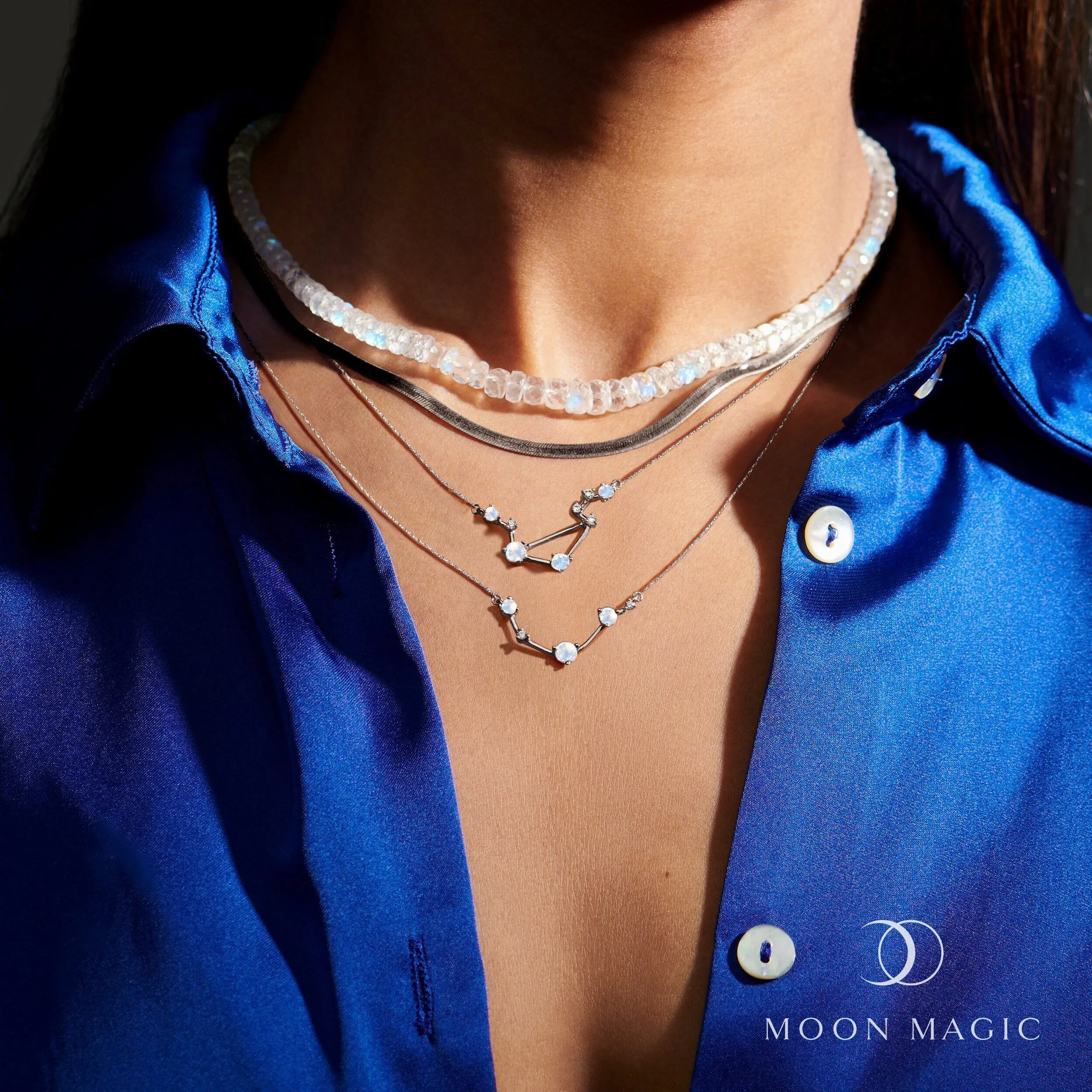 Moonstone Lab Diamond Necklace - Aries Zodiac Constellation