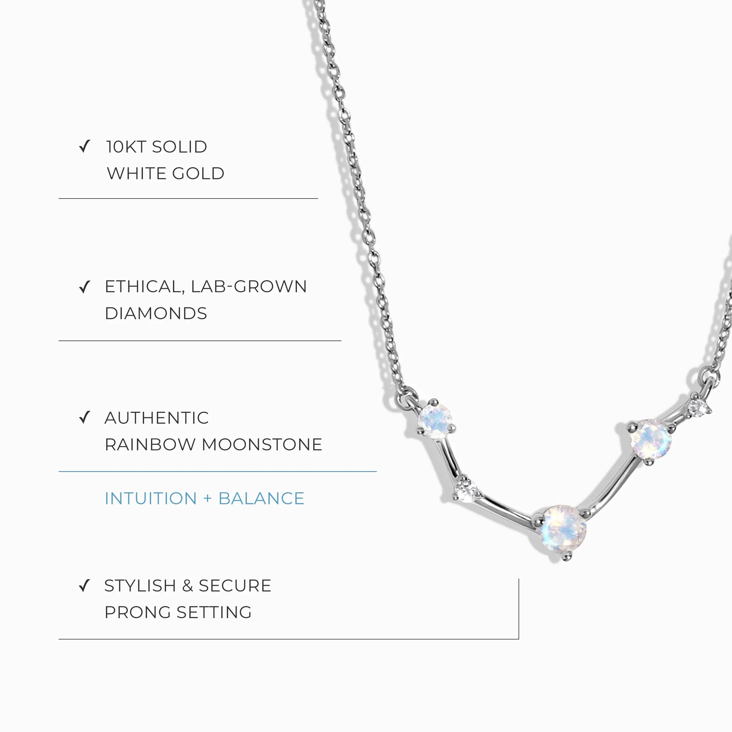 Moonstone Lab Diamond Necklace - Aries Zodiac Constellation