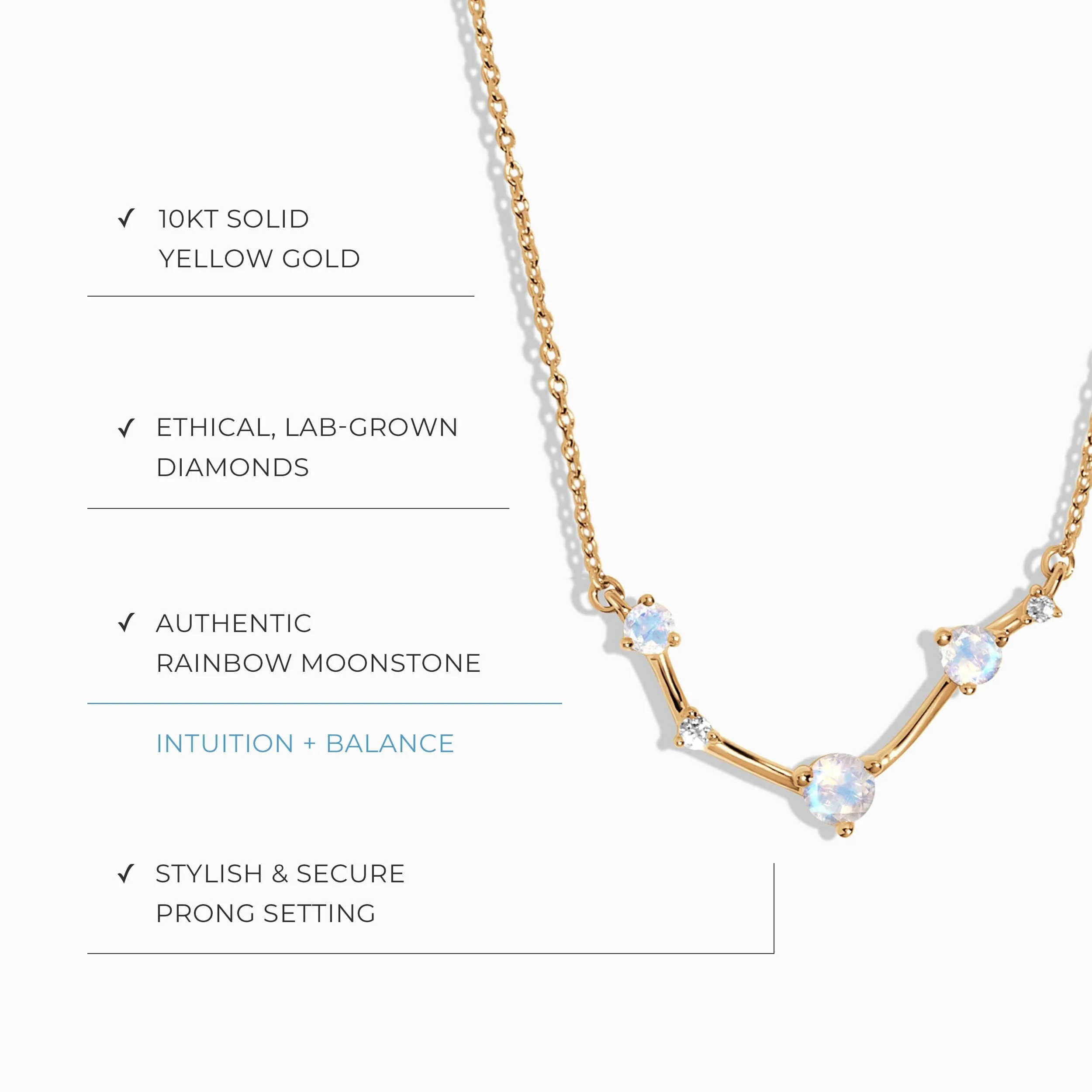 Moonstone Lab Diamond Necklace - Aries Zodiac Constellation