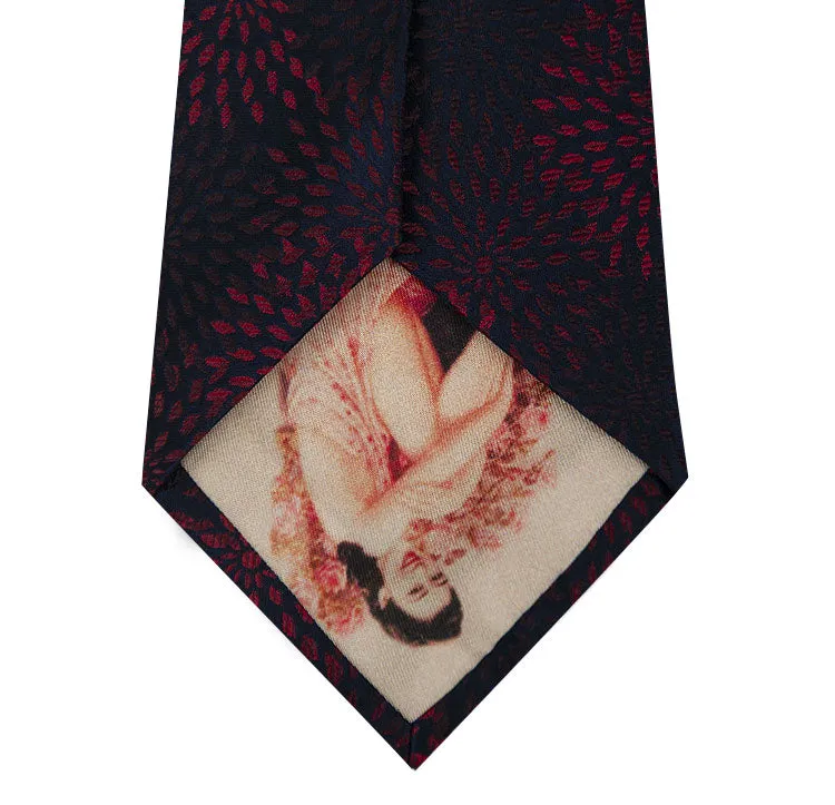 Navy with Red Pattern Silk Tie