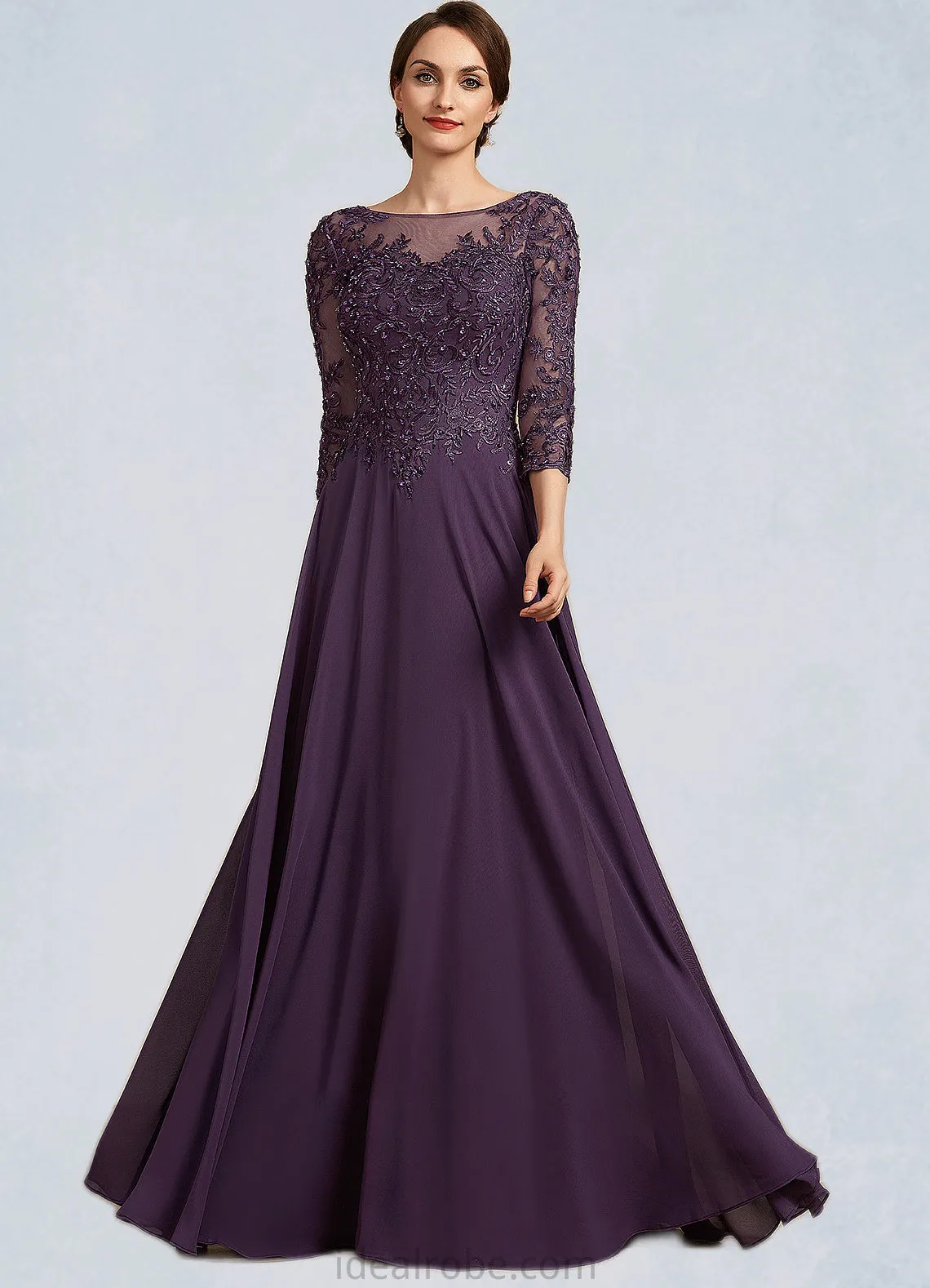 Nova A-Line Scoop Neck Floor-Length Chiffon Lace Mother of the Bride Dress With Sequins STK126P0014670