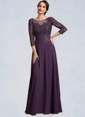 Nova A-Line Scoop Neck Floor-Length Chiffon Lace Mother of the Bride Dress With Sequins STK126P0014670