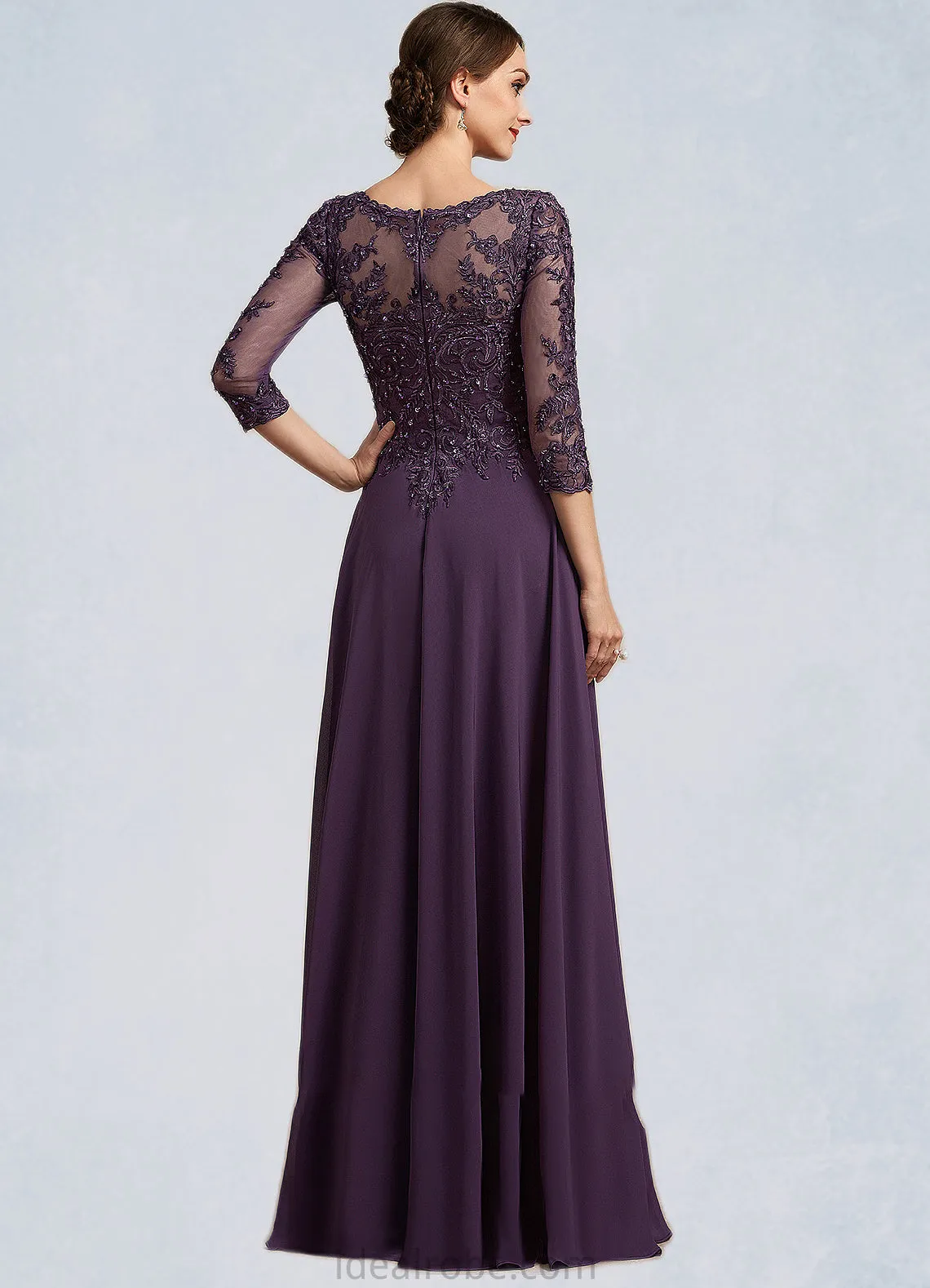 Nova A-Line Scoop Neck Floor-Length Chiffon Lace Mother of the Bride Dress With Sequins STK126P0014670