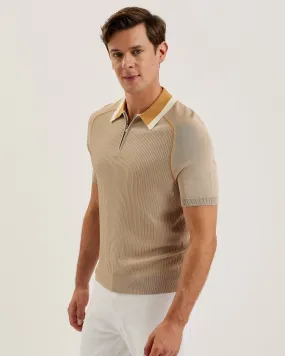 Paxto Ss Regular Textured Zip Polo Taupe