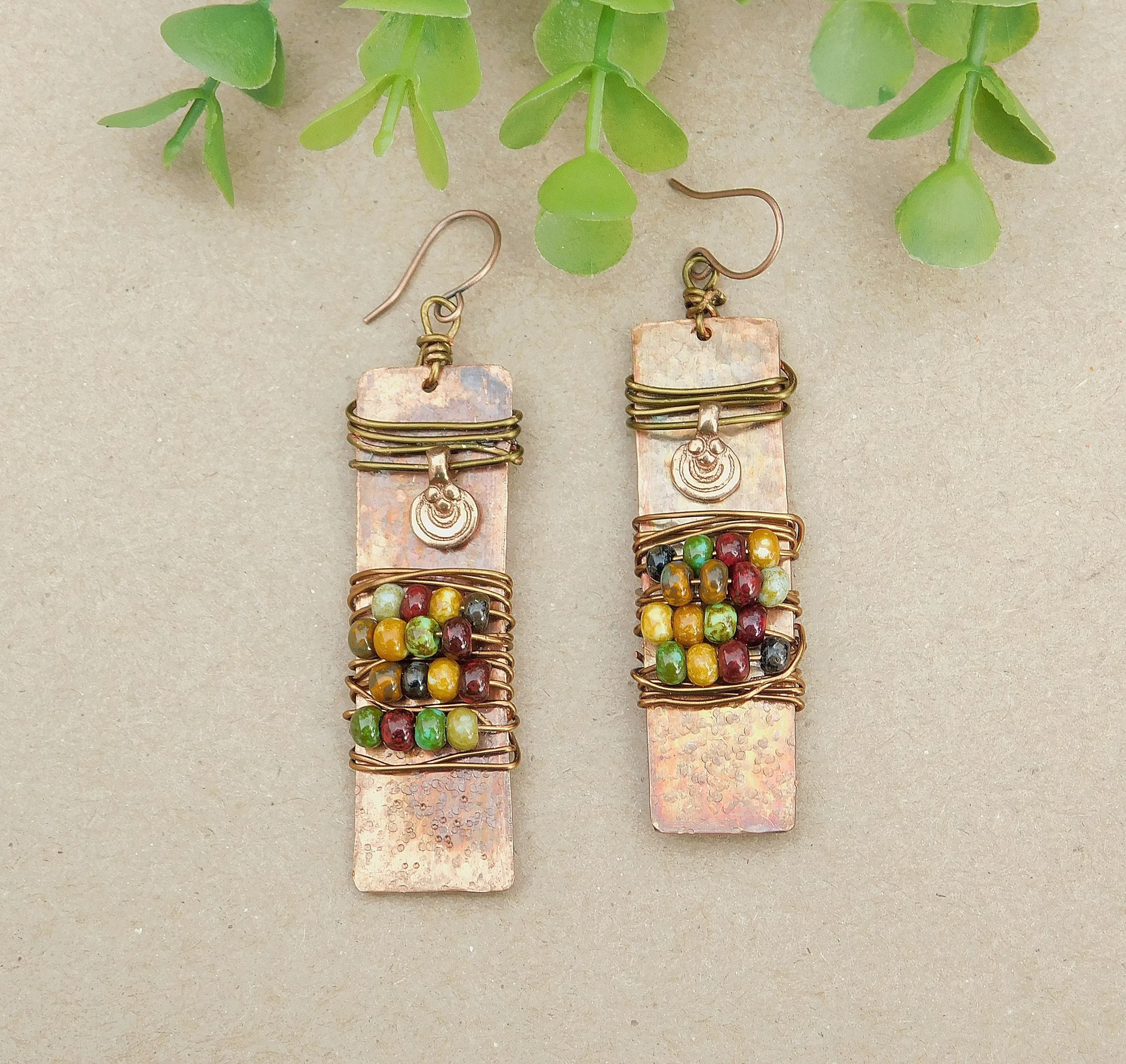 Picasso Czech Hammered Copper Earrings