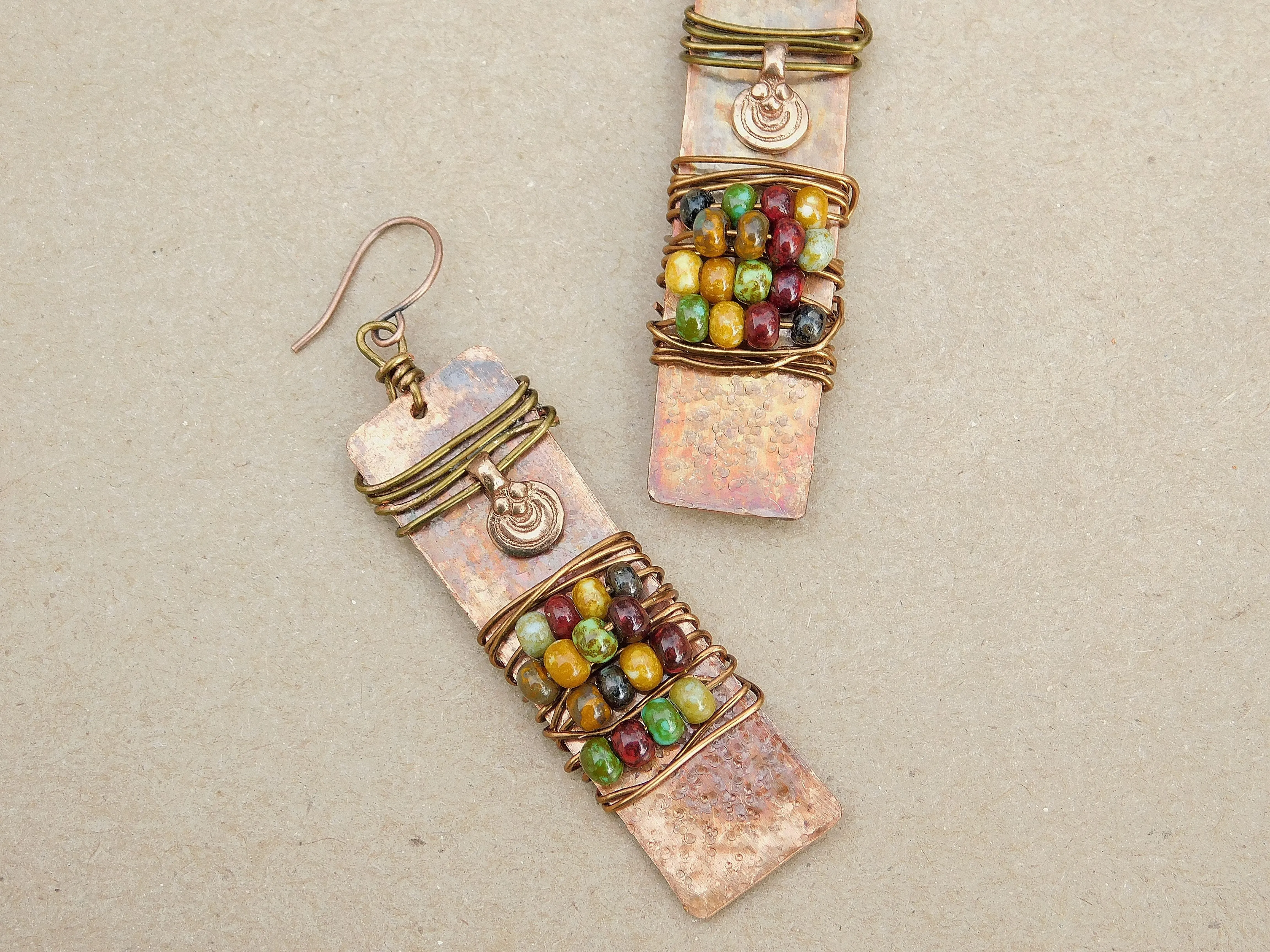 Picasso Czech Hammered Copper Earrings