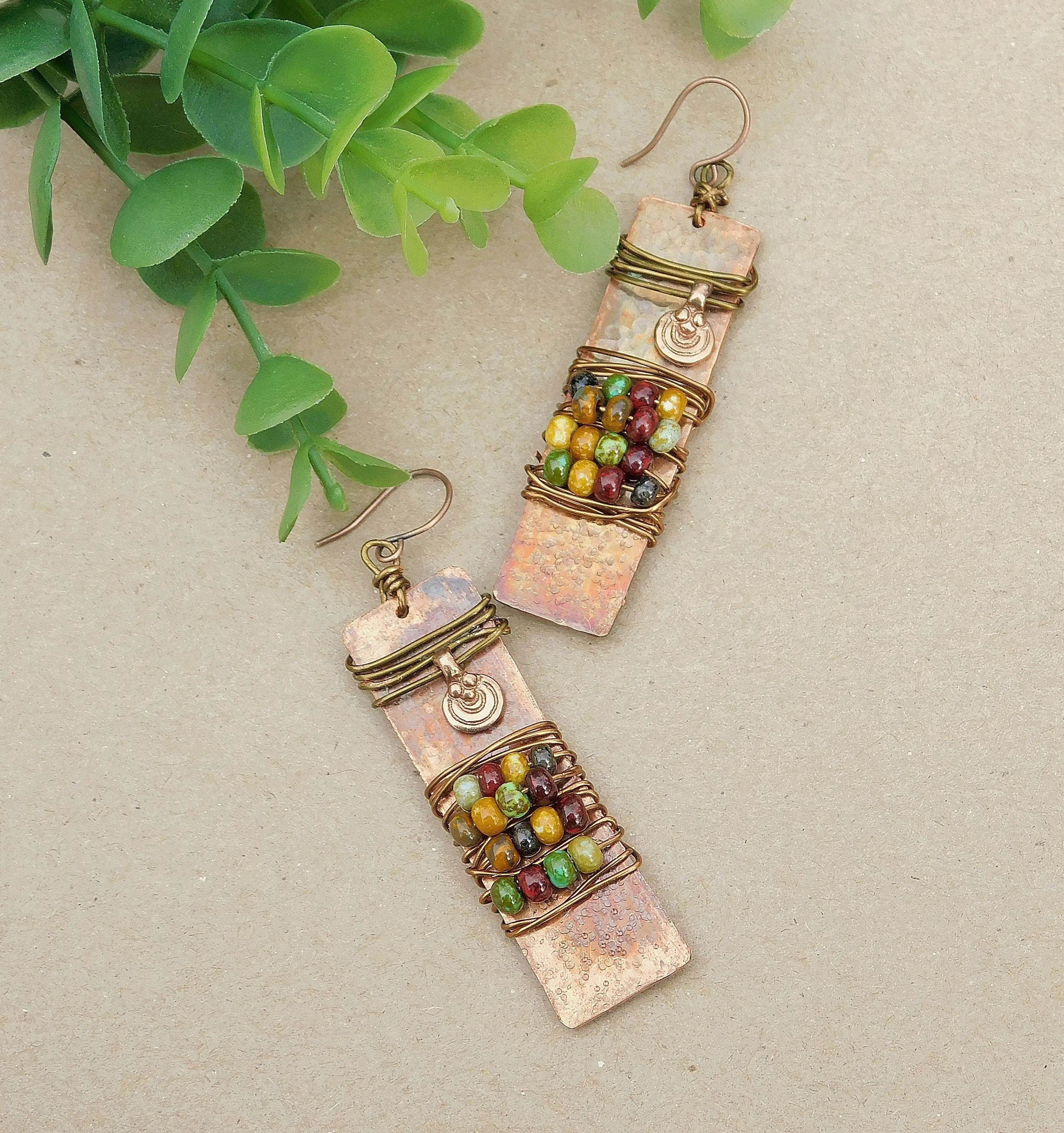 Picasso Czech Hammered Copper Earrings