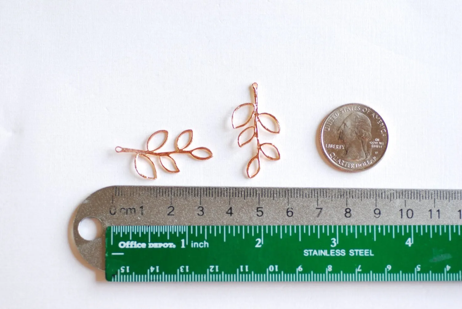 Pink Rose Wholesale Gold Vermeil Twig Tree Branch Leaf Connector Charm- 18k gold over Sterling Silver Leaf Connector Link Spacer, Tree, Flower, 10