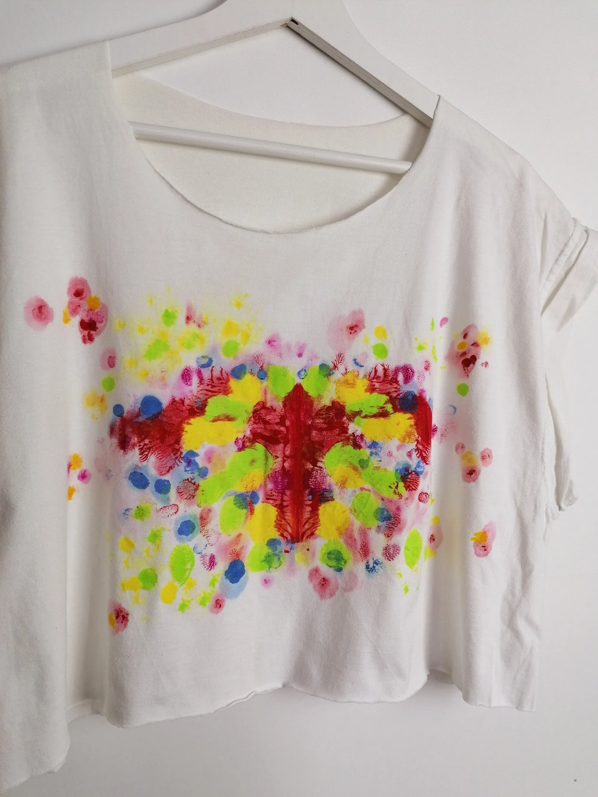 Reworked Hand-painted Rorschach  Crop Top White