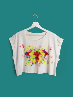 Reworked Hand-painted Rorschach  Crop Top White