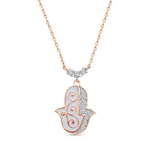 Rose Gold White Diamond Hamsa Necklace