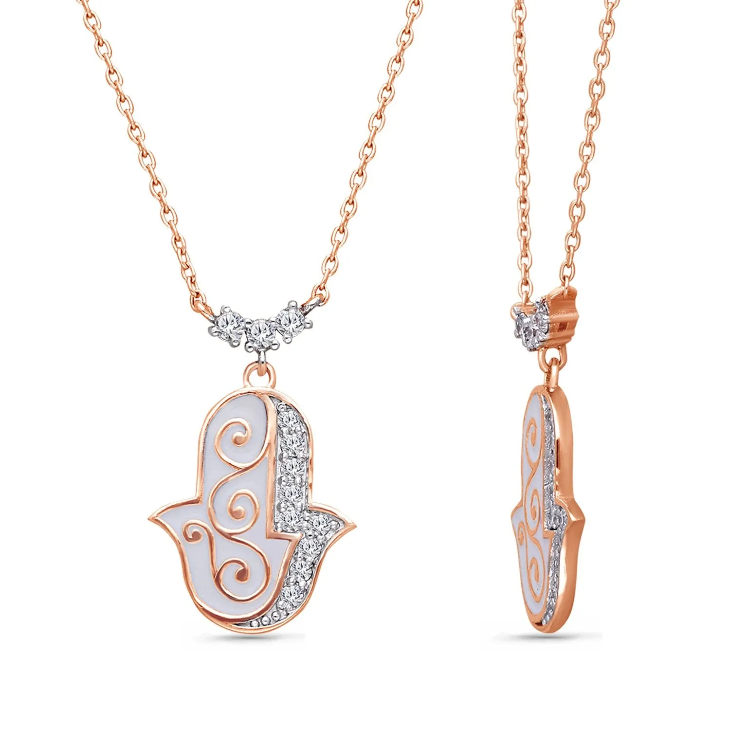 Rose Gold White Diamond Hamsa Necklace