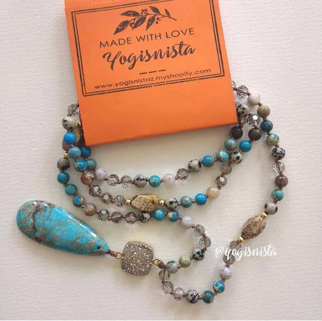 SALE - Handmade Natural Jasper, Agate & Crystal Stone Druzy Necklace