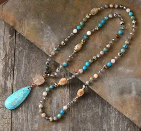 SALE - Handmade Natural Jasper, Agate & Crystal Stone Druzy Necklace