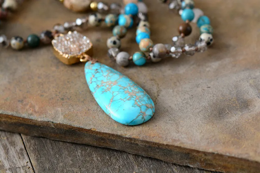 SALE - Handmade Natural Jasper, Agate & Crystal Stone Druzy Necklace