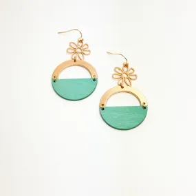 Sea Green/Matte Gold Flower Earrings