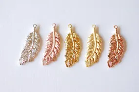 Shiny Rose Wholesale Vermeil Gold Fern Feather Leaf Charm - 18k gold plated over Sterling Silver, Rose Gold Flower Leaf Charm, Gold Tree Branch Charm