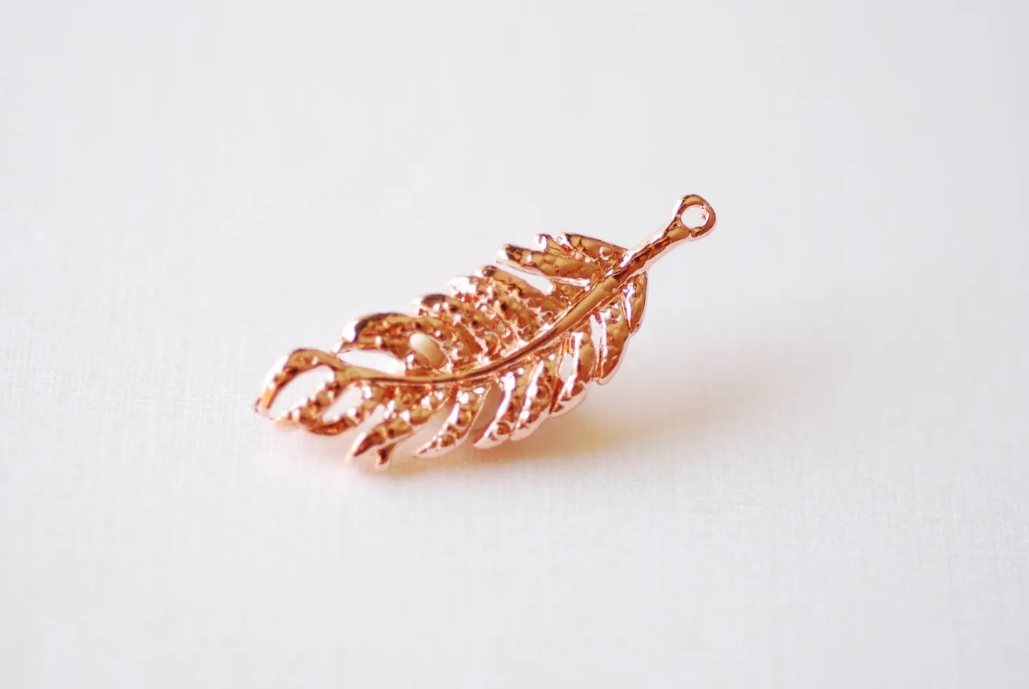 Shiny Rose Wholesale Vermeil Gold Fern Feather Leaf Charm - 18k gold plated over Sterling Silver, Rose Gold Flower Leaf Charm, Gold Tree Branch Charm