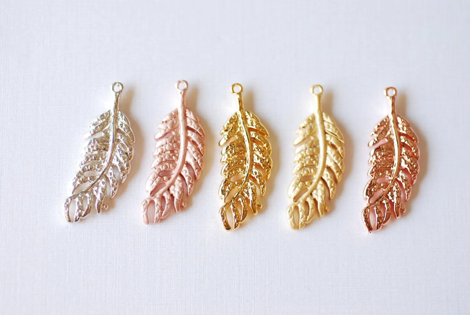 Shiny Rose Wholesale Vermeil Gold Fern Feather Leaf Charm - 18k gold plated over Sterling Silver, Rose Gold Flower Leaf Charm, Gold Tree Branch Charm