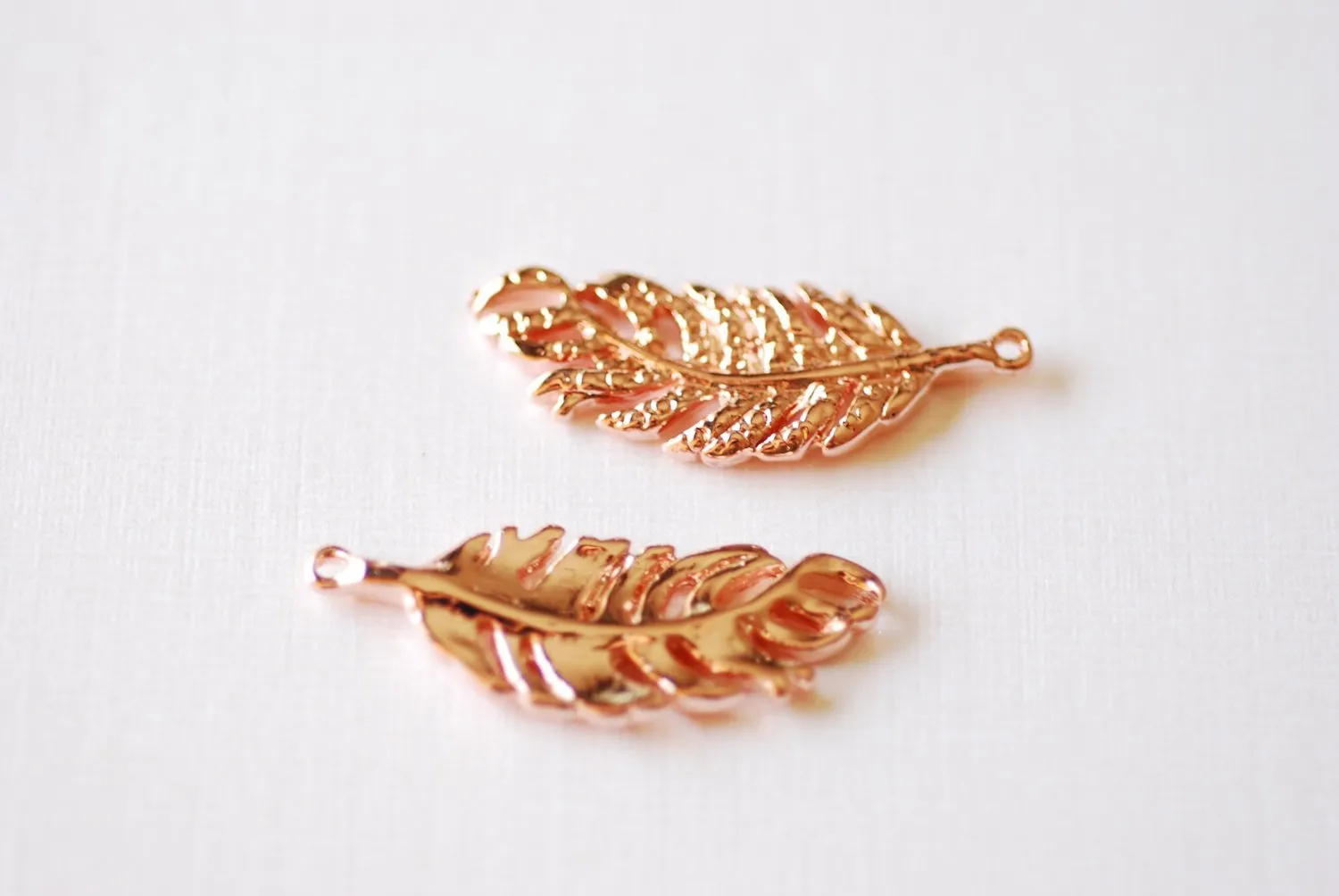 Shiny Rose Wholesale Vermeil Gold Fern Feather Leaf Charm - 18k gold plated over Sterling Silver, Rose Gold Flower Leaf Charm, Gold Tree Branch Charm