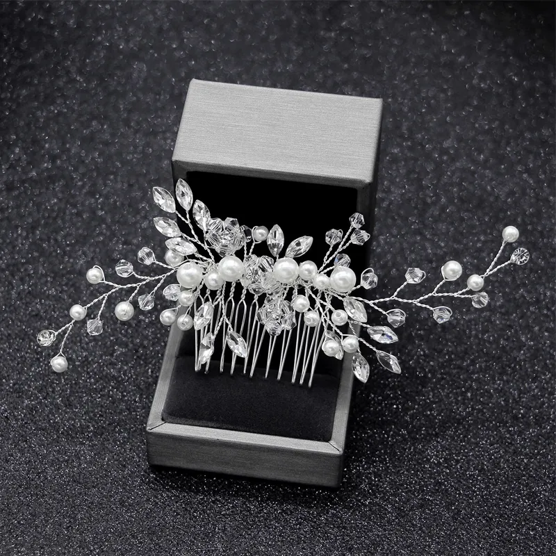 Silvery Faux Pearl Rhinestone Wedding Hair Combs Bridal Hair Accessories Elegant Hair Ornaments Jewelry Headpiece