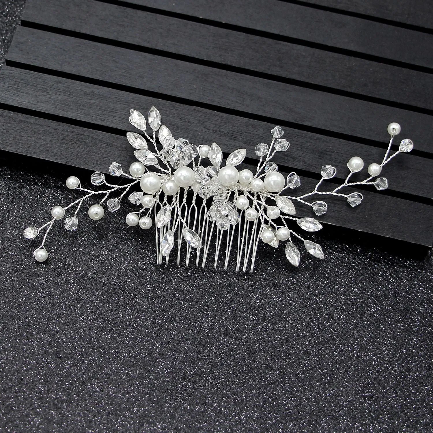 Silvery Faux Pearl Rhinestone Wedding Hair Combs Bridal Hair Accessories Elegant Hair Ornaments Jewelry Headpiece