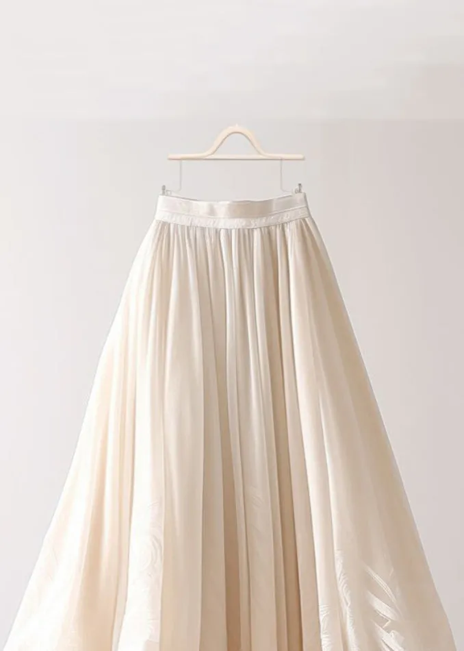 Simple Beige Asymmetrical Wrinkled Elastic Waist Chiffon Skirt Summer AB1013