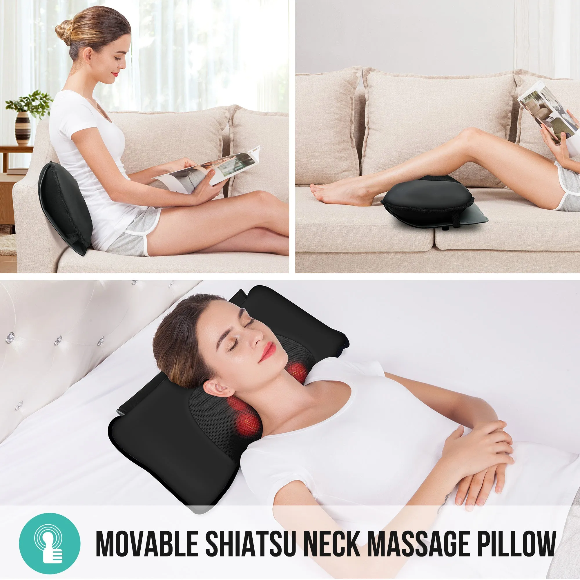 Snailax Full Body Heating Massage Mat & Movable Shiatsu Neck Massager Pillow - 336