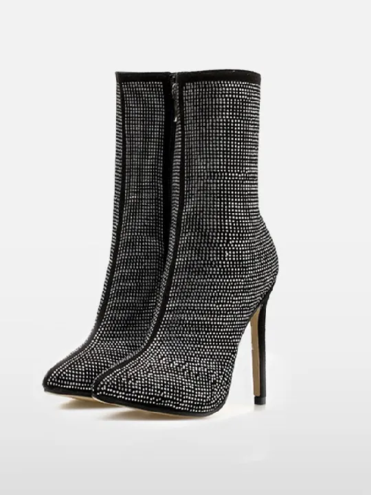 Sparkly Rhinestone Pointed Toe Side Zipper Boots