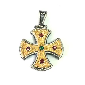 Sterling Silver 18 Karat Gold Overlay Byzantine Style Cross Pendant