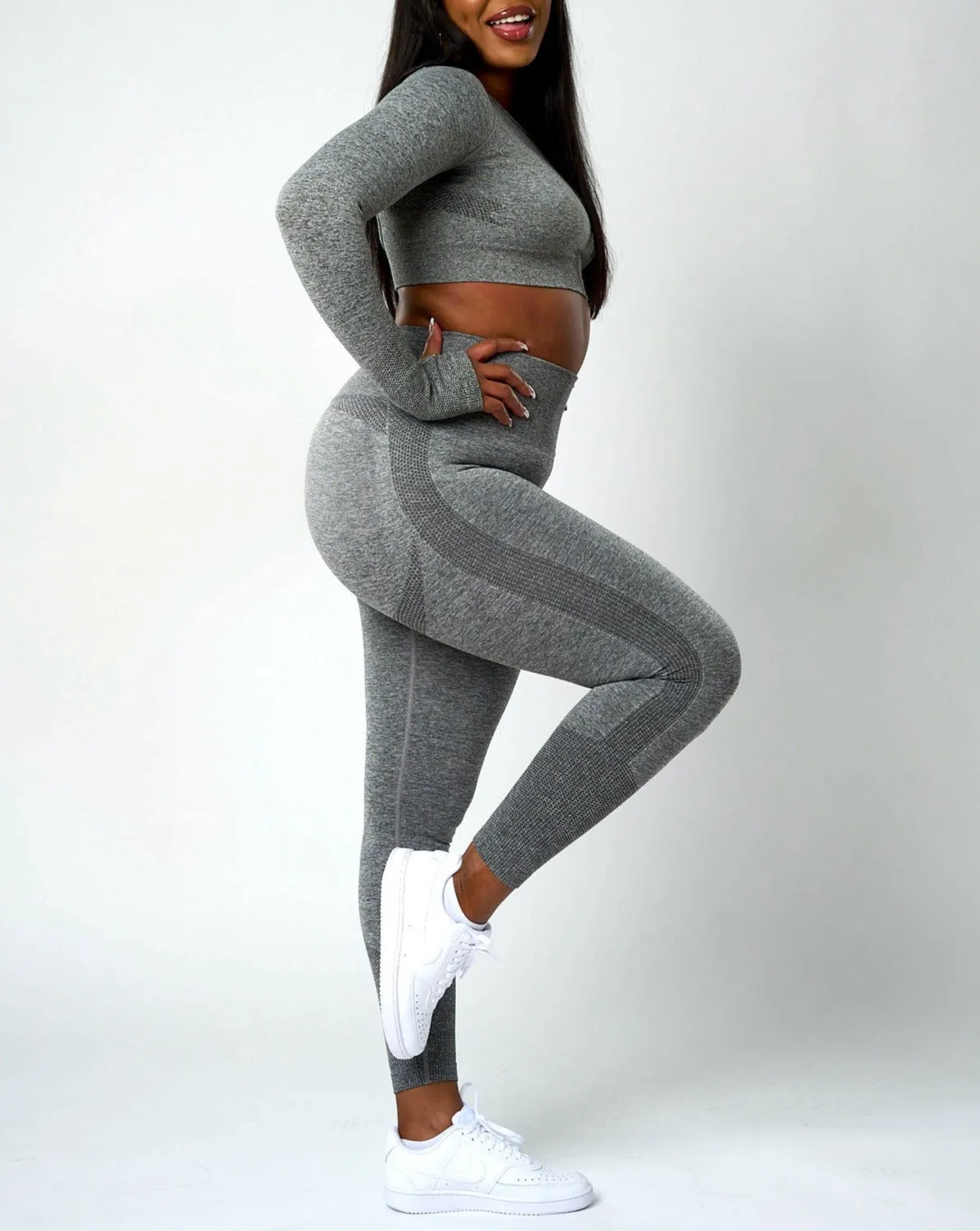 Sujey Long Sleeve Crop Top - Grey