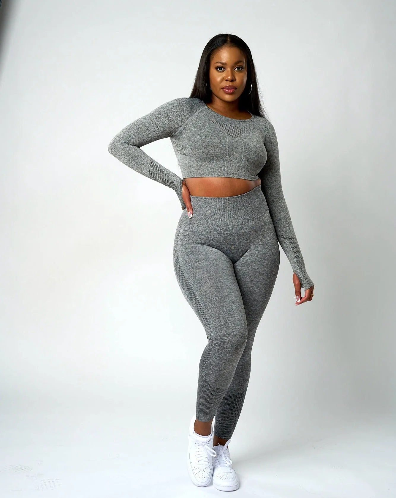 Sujey Long Sleeve Crop Top - Grey