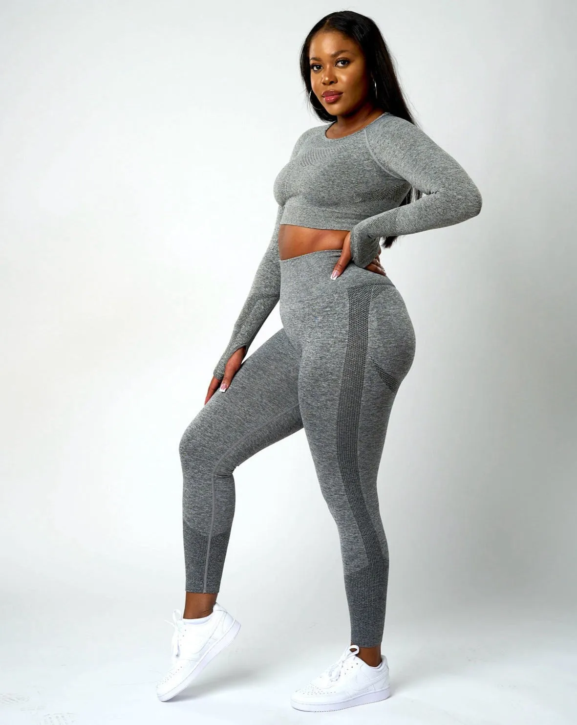 Sujey Long Sleeve Crop Top - Grey