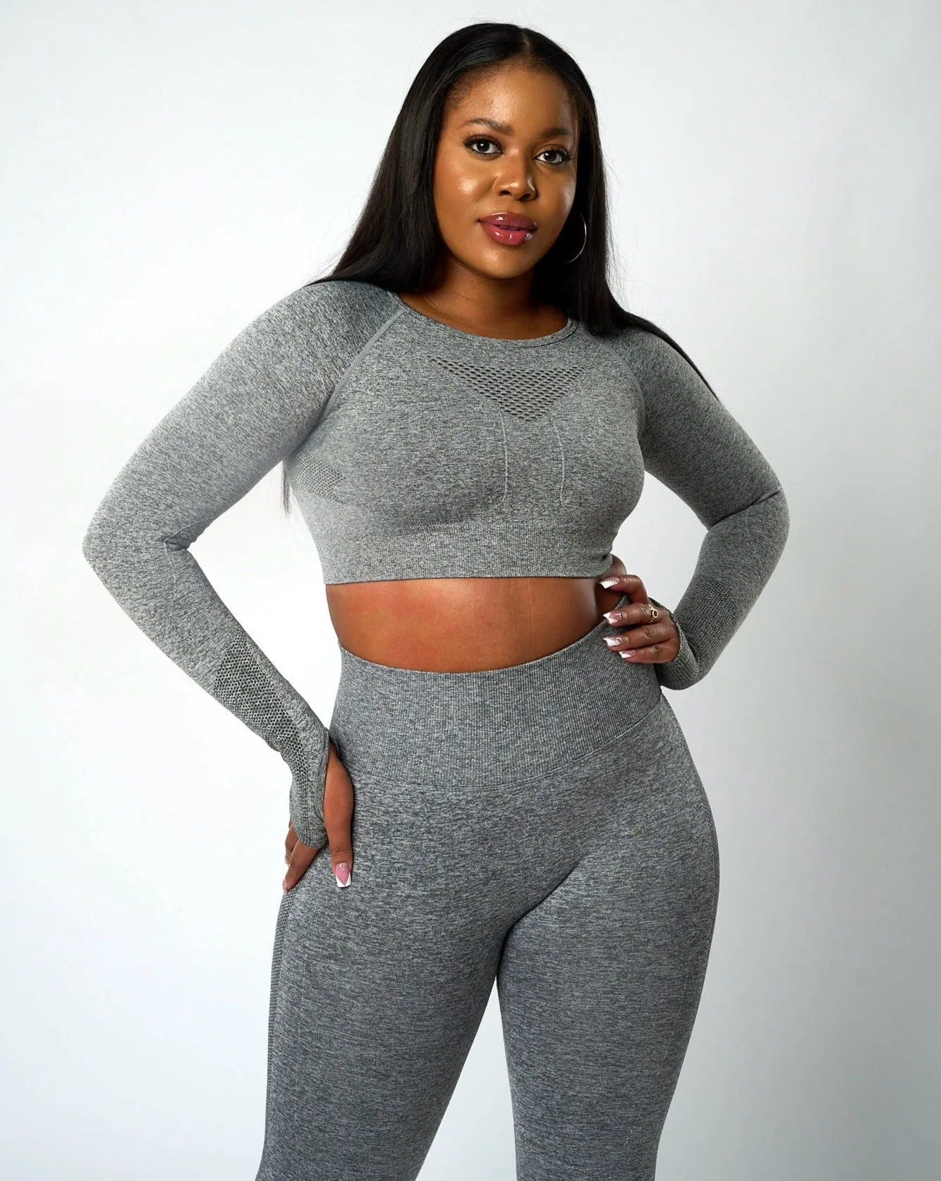 Sujey Long Sleeve Crop Top - Grey