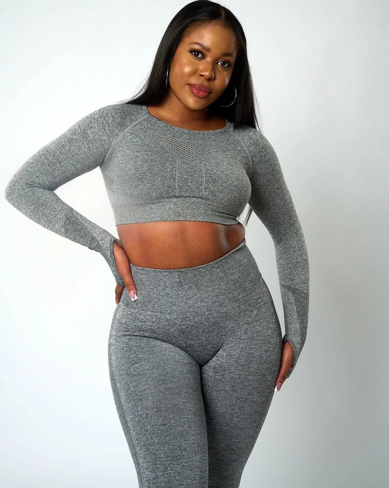 Sujey Long Sleeve Crop Top - Grey