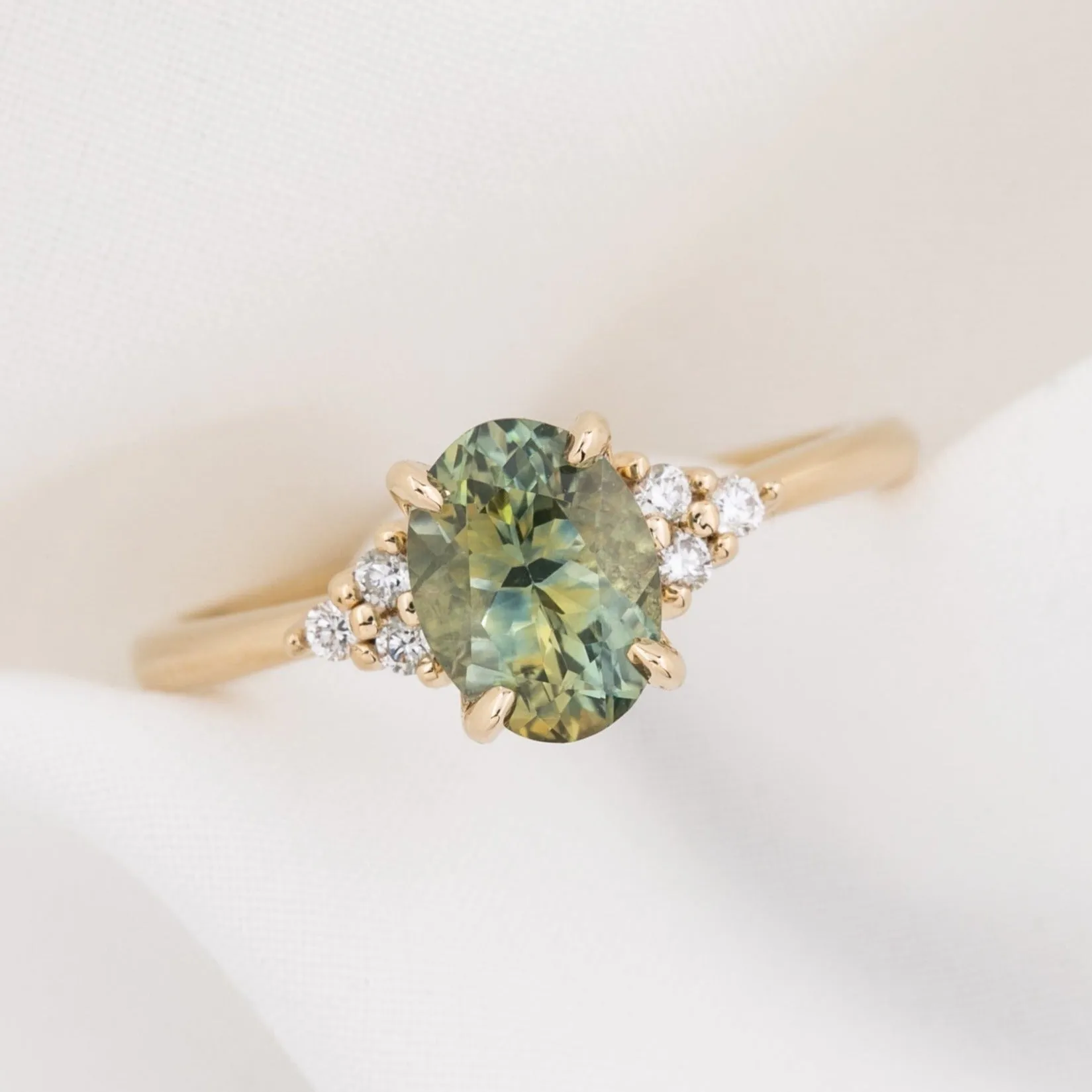 Teresa Ring 1.67ct Parti Green Aqua Yellow Montana Sapphire, 14k Yellow Gold (One of a kind)