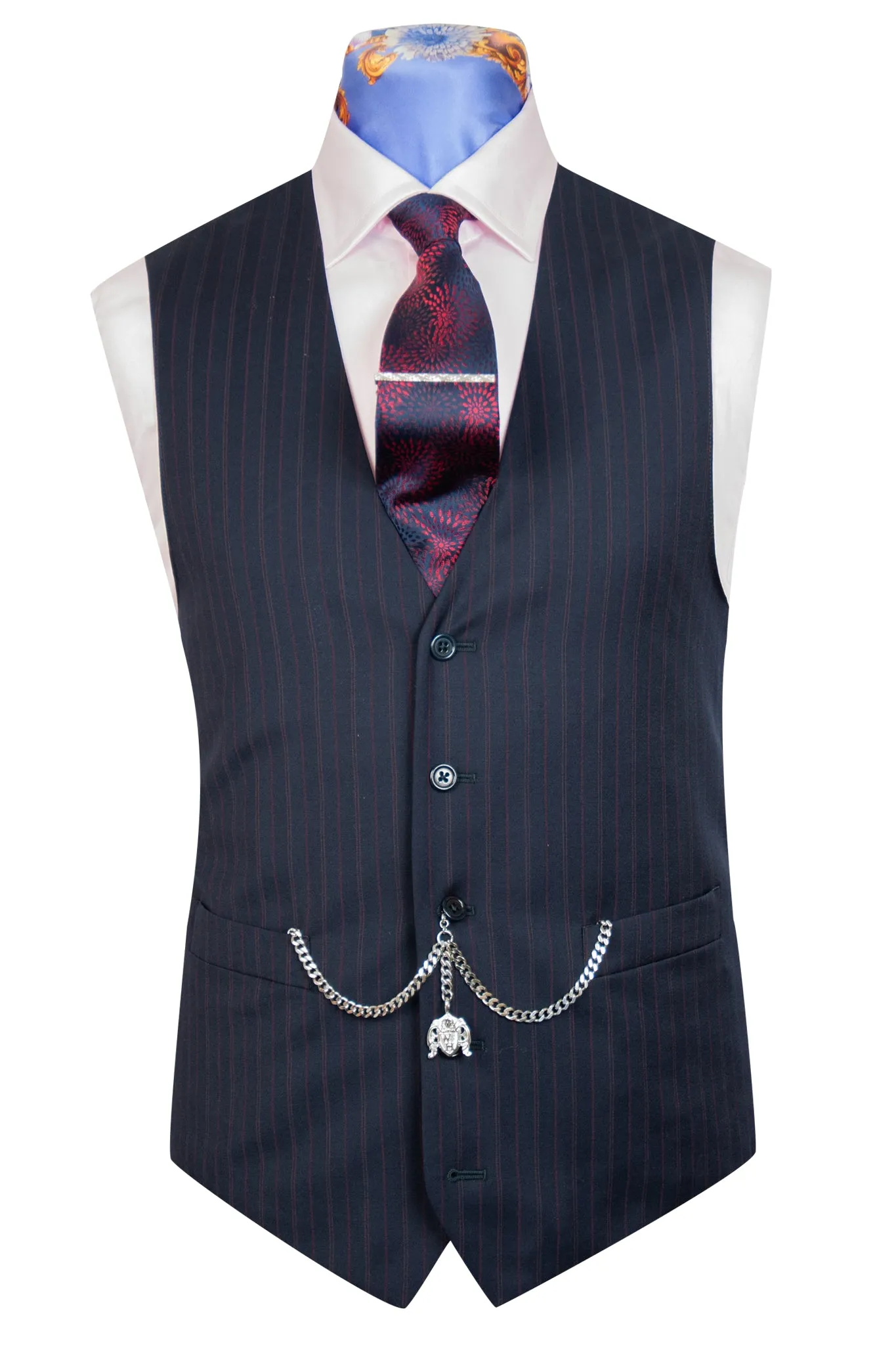 The Chancery Navy Blue Self Stripe Suit