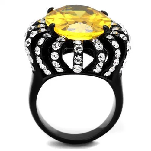 TK2346 IP Black(Ion Plating) Stainless Steel Ring with AAA Grade CZ in Topaz