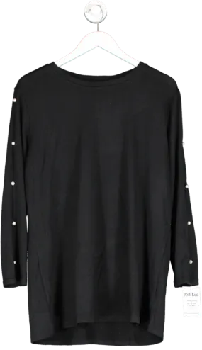 V by Very Curve Crew Neck Pearl embellished Sleeve Detail Top - Black UK 14