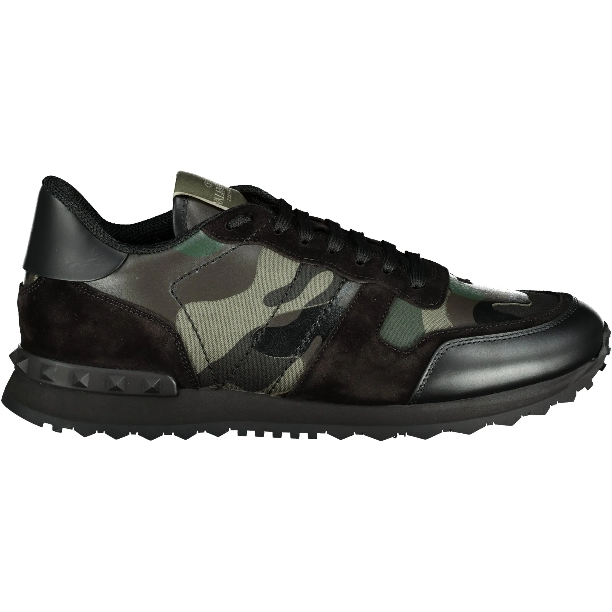 VALENTINO Black & Army Green Camo Leather Rockrunner Trainers