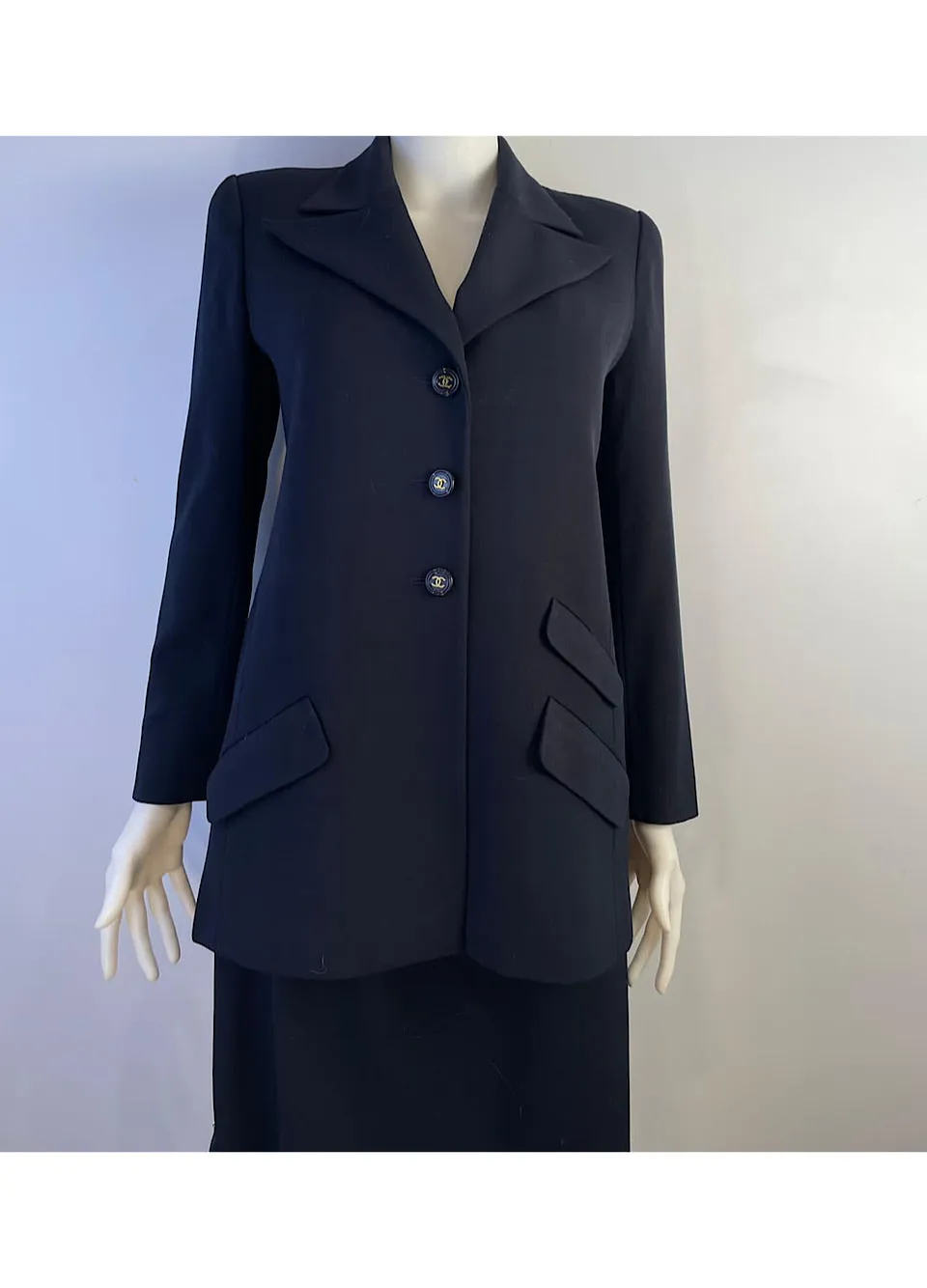 Vintage Chanel Navy Blue Long Blazer Jacket US 4/6/8