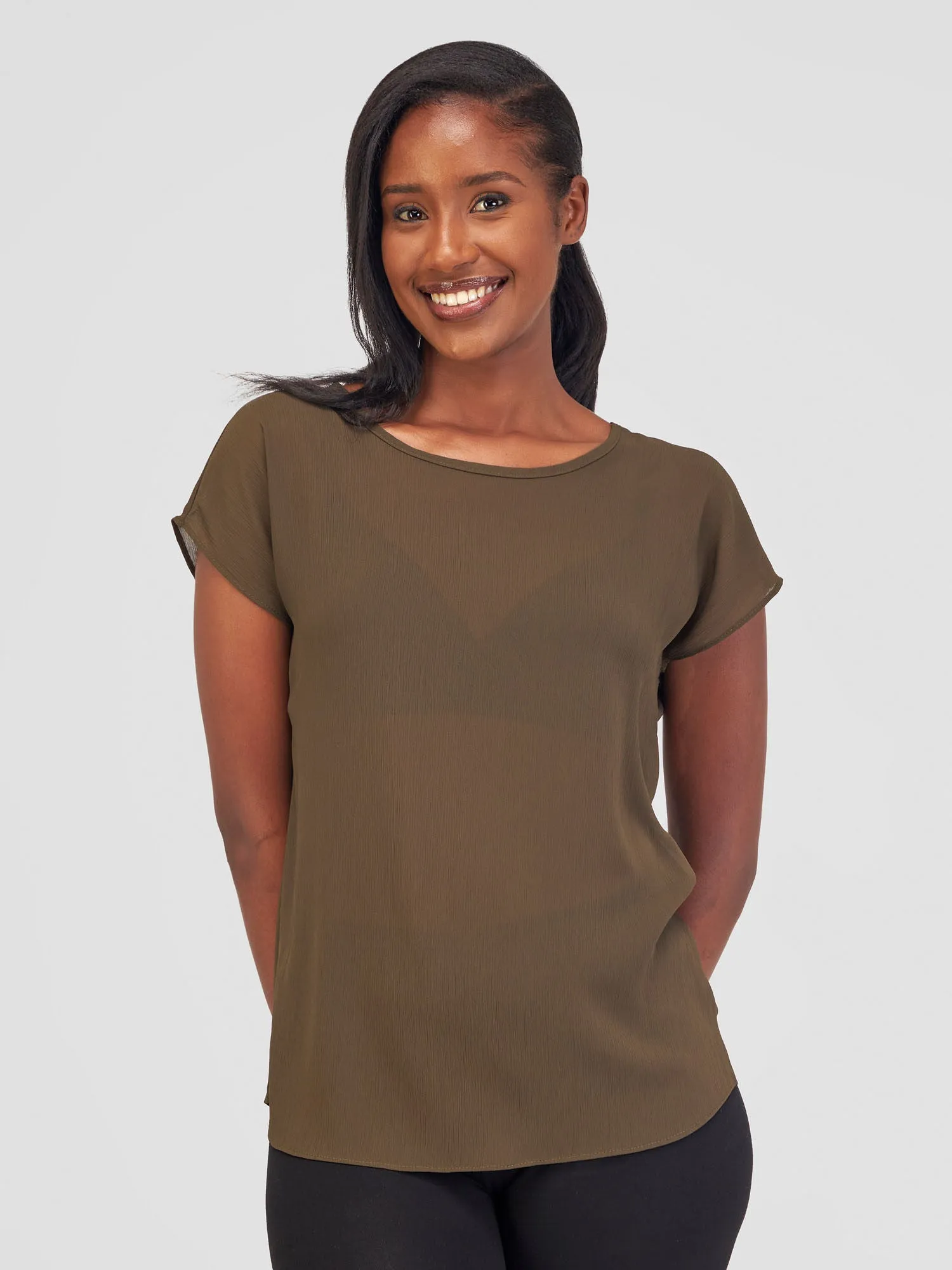 Vivo Basic Chiffon Dropped Shoulder Top - Hunters Green