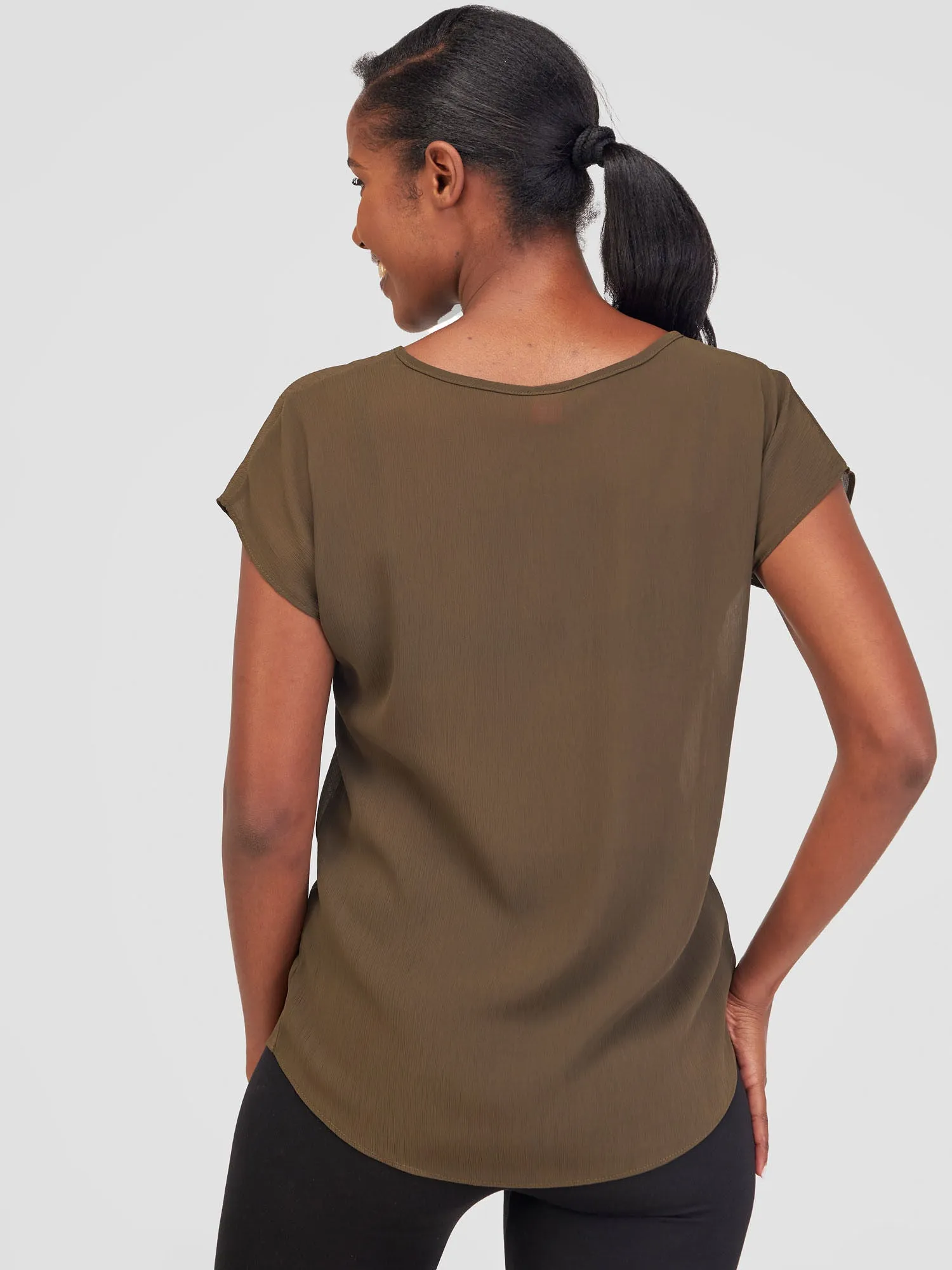 Vivo Basic Chiffon Dropped Shoulder Top - Hunters Green