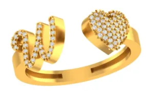 VS Diamonds & 10K Gold Initial W Heart Ring