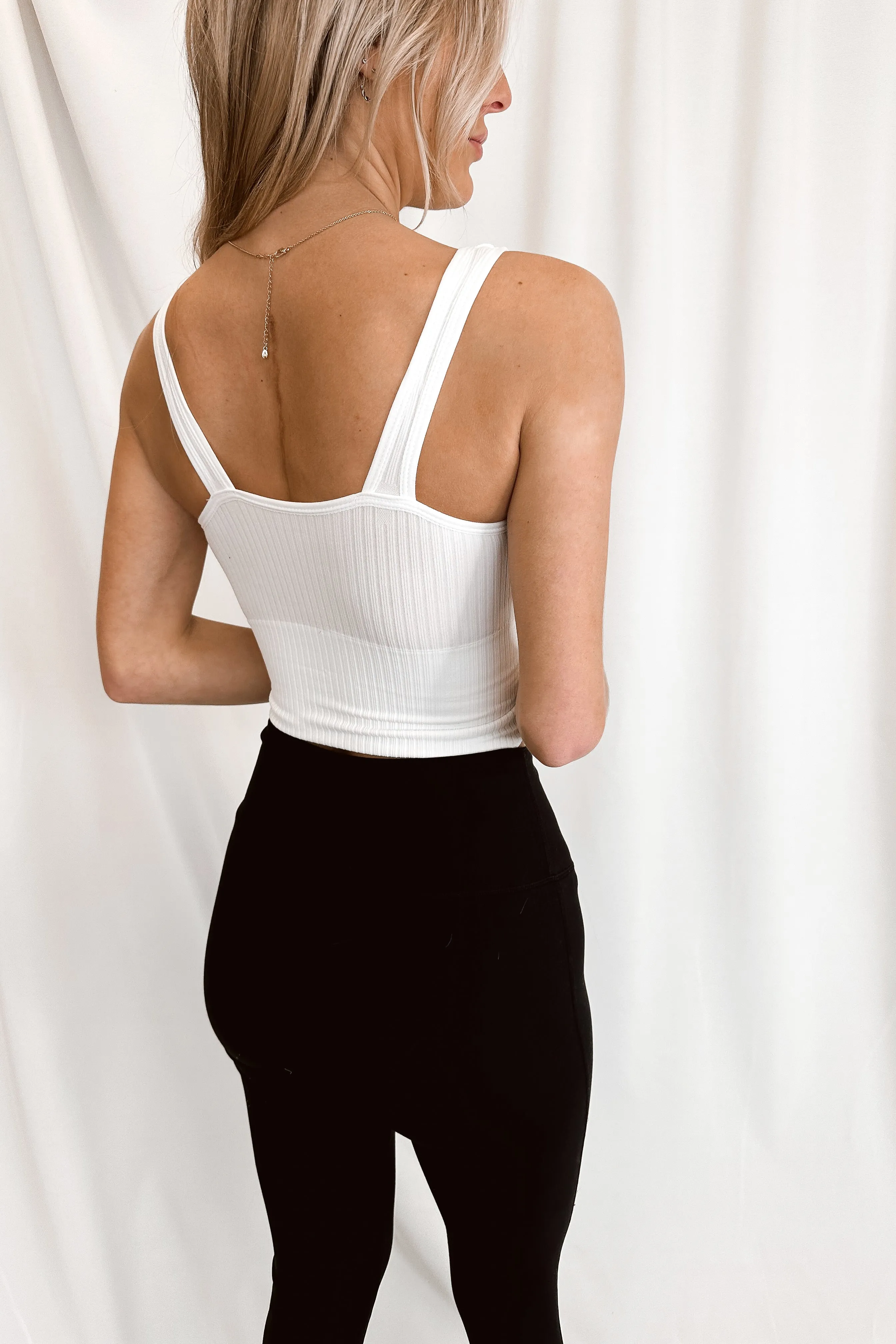 White Ribbed Crop Tank