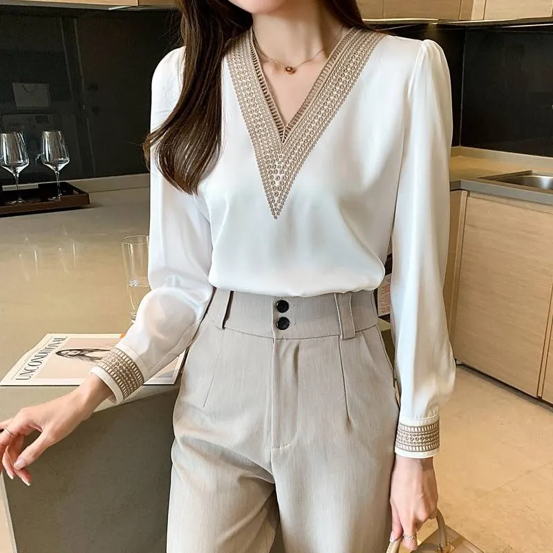 Women's White Long Sleeve Summer Blouse