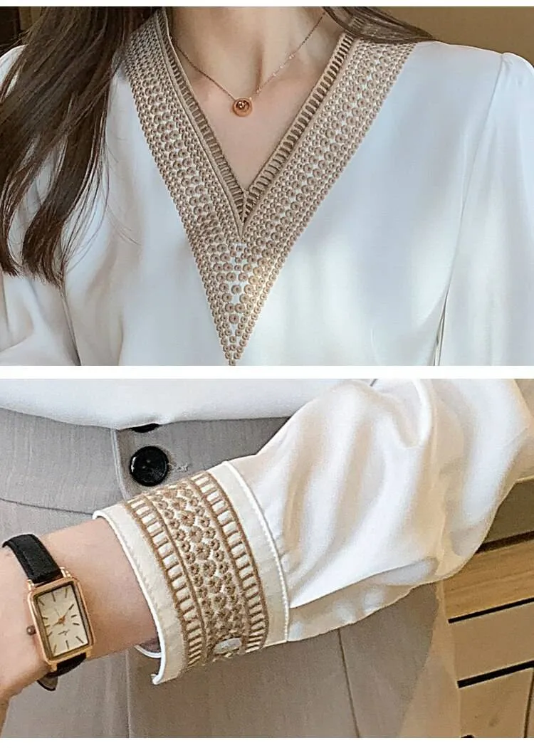 Women's White Long Sleeve Summer Blouse