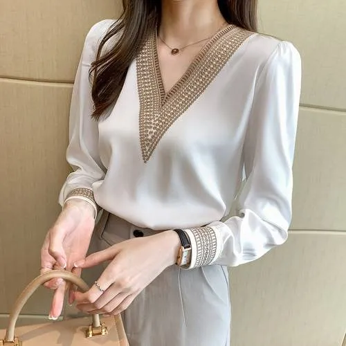 Women's White Long Sleeve Summer Blouse