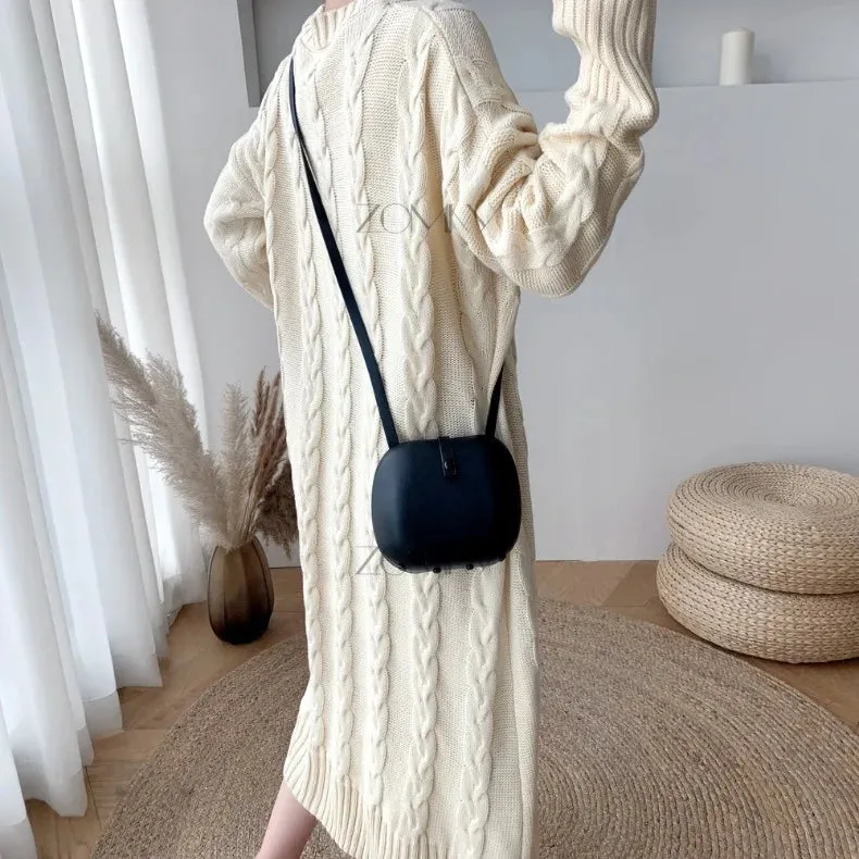 ZOMRY Autumn Winter New Twist Knitting Sweater Dress Korean Solid Color O-neck Loose Casual Fashion Warm Clothing Plus Size M XL